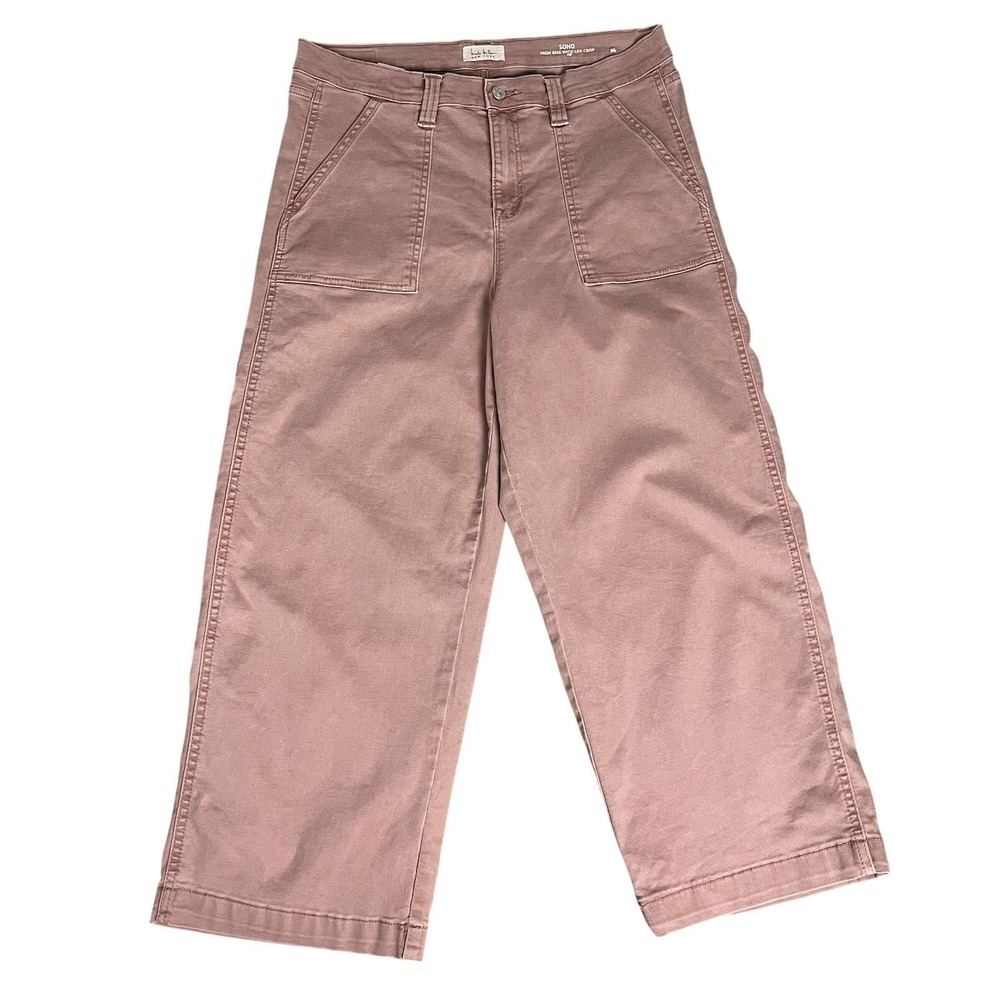 Nicole Miller SoHo Hight Rise Wide Leg Cropped Pink Pants Size 12 Cotton Blend